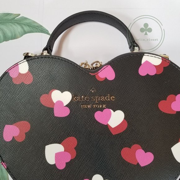 NWT Kate Spade New York Love Shack flutter black Pink hearts printed Heart Purse - Picture 3 of 6